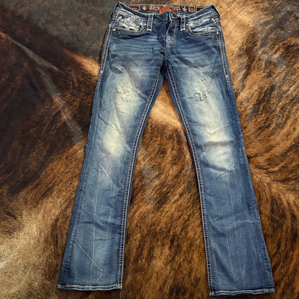 Rock Revival Blue bootcut Jeans with Embellished Pockets